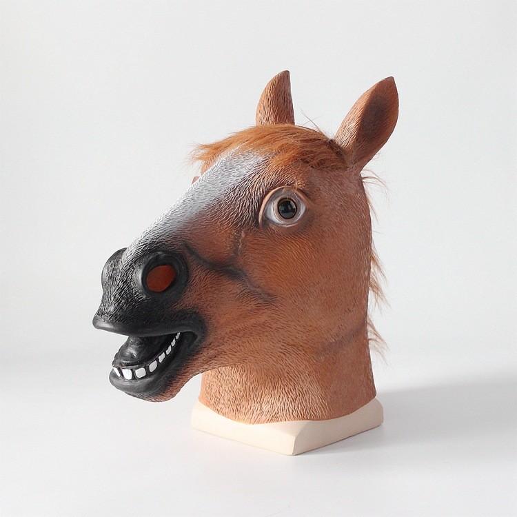Capacete de cavalo marrom de látex cos máscara Animal engraçada peixe verde adereços de desempenho engraçado cabeça de c