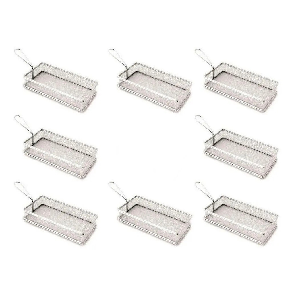 Kit 8 Cestas Inox Para Servir Fritas Nugget Porções Hamburguer Oferta