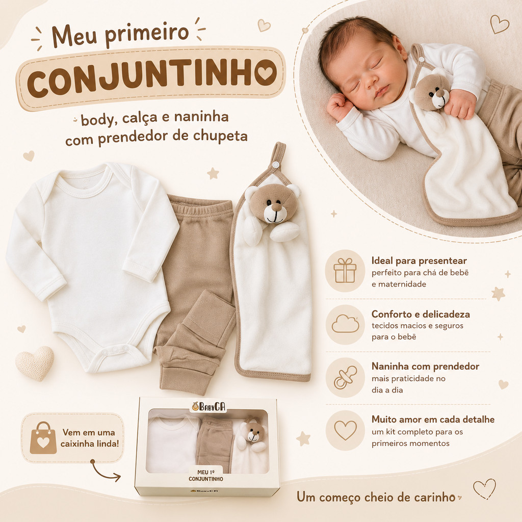 Kit Body Calça Naninha Bebê Presente Neutro