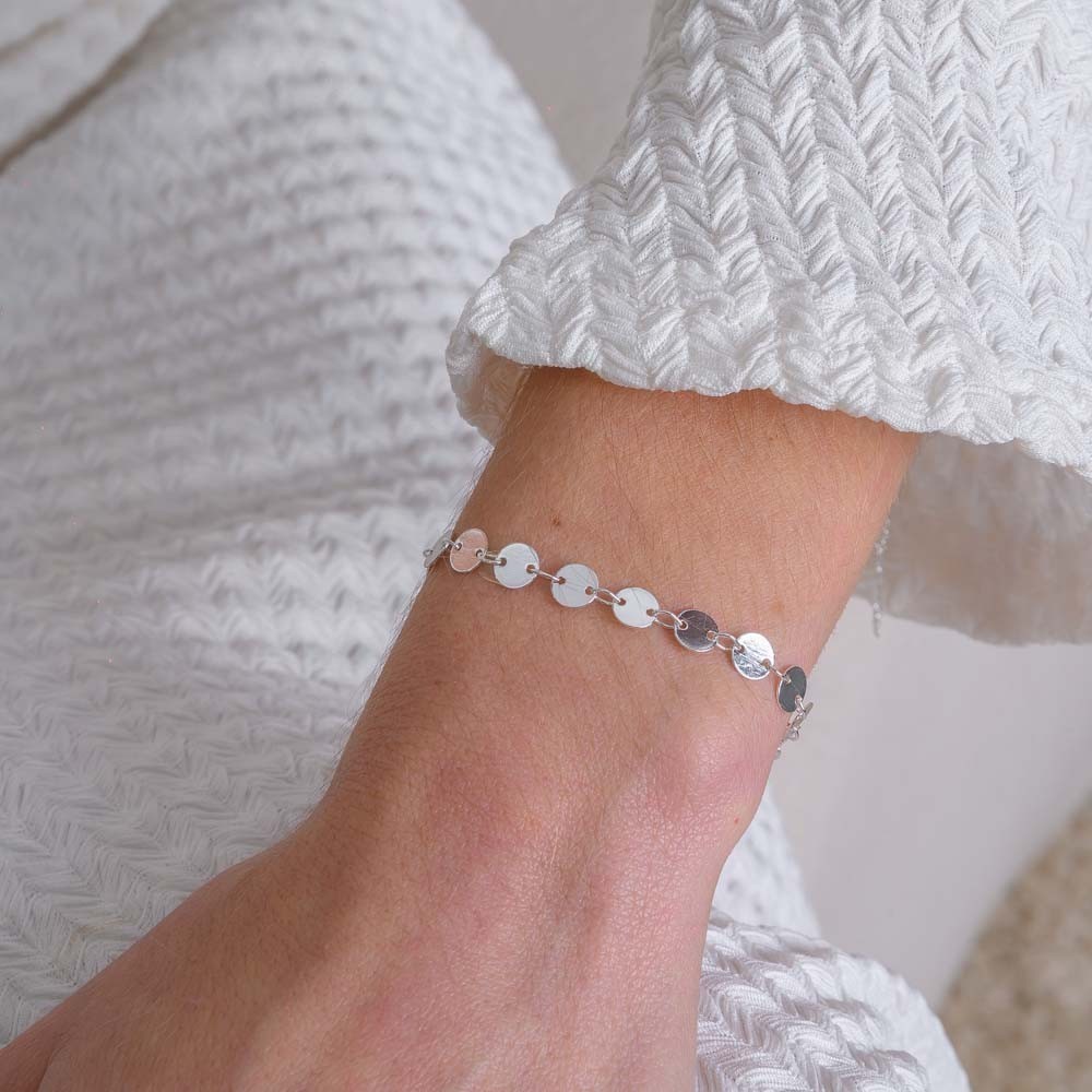 Pulseira Medalhas Redondas com Banho em Prata 925
