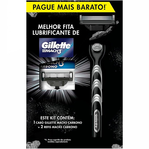 Aparelho de Barbear Gillete Mach3 Carbono Kit Cabo + 2 Refil