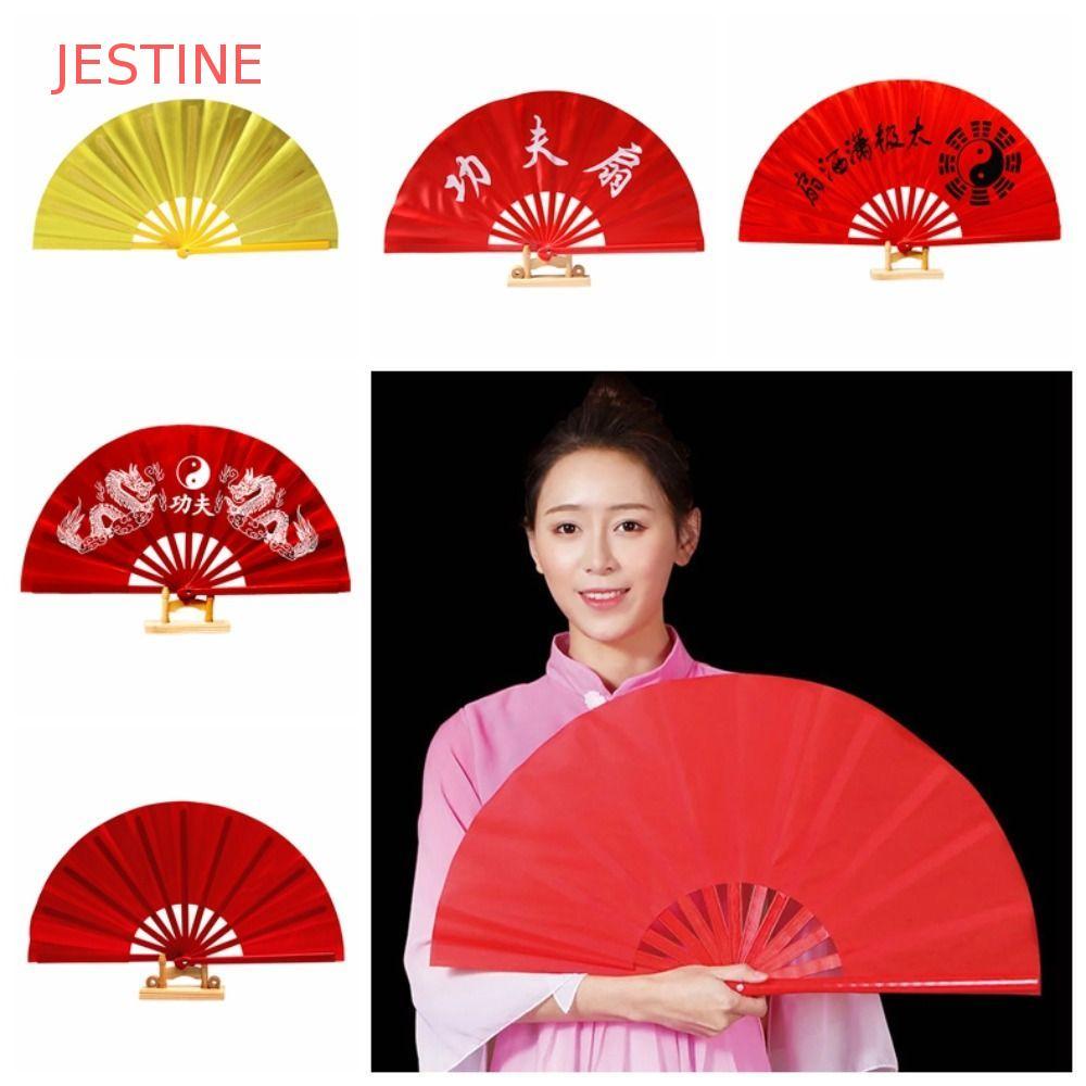 Ventilador JESTINE Kung Fu , De Osso De Plástico Clássico Portátil , Desempenho De Dança De Leque De Tai Chi Durável DIY