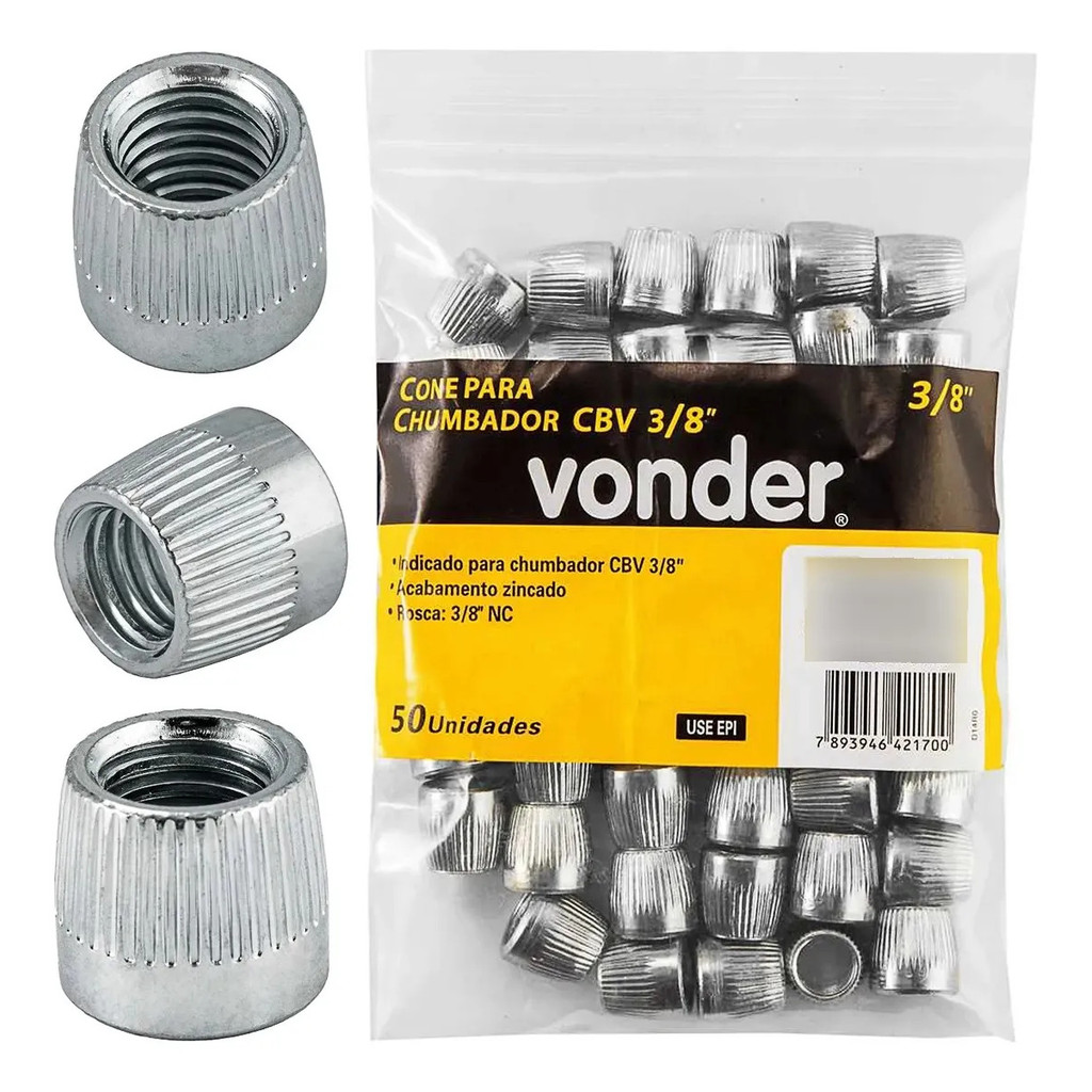 Cone P/ Chumbador Cbv 3/8 Vonder 50 Un Aço Carbono Zincado