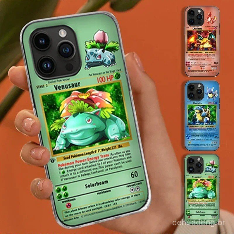 Capa de telefone gradiente Pokémon pequeno dragão de fogo/argola de água tartaruga/sementes de sapo grade Anime capa de