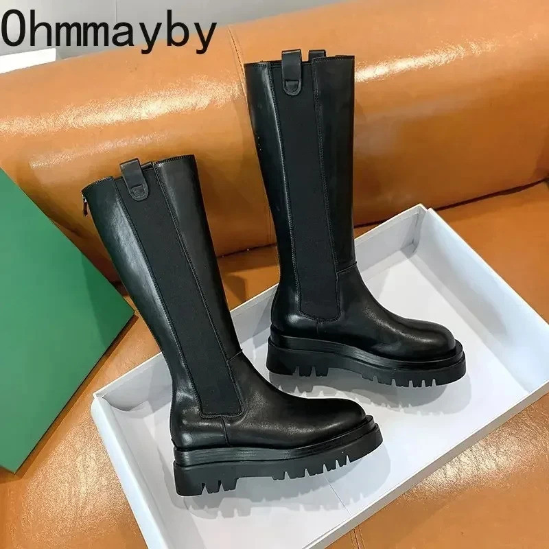Botas Longas Femininas de Plataforma Estilo Cavaleiro, Calçados de Moda com Forro de Pelo Quente para Outono Inverno, Bo