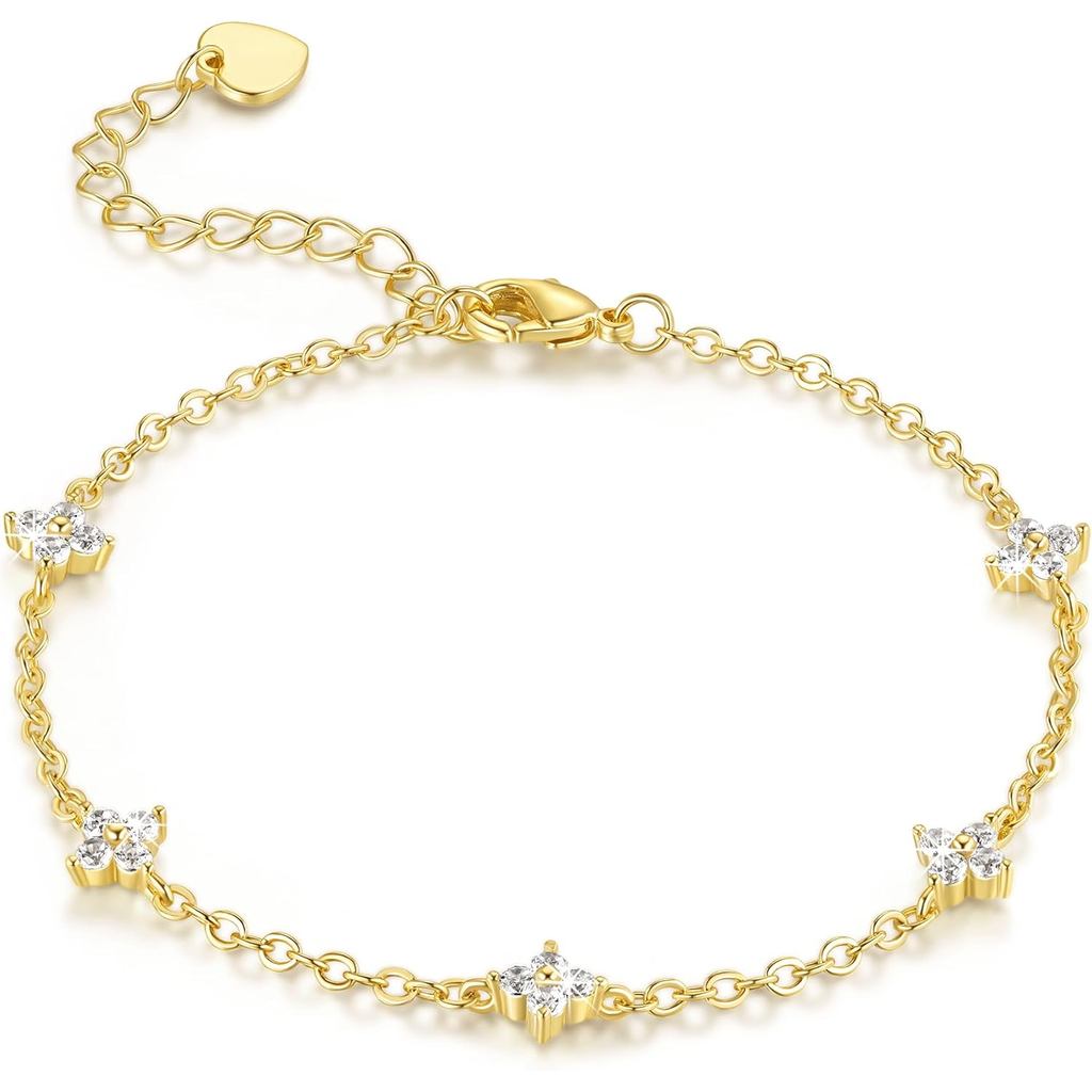 Pulseiras de Ouro 14K para Mulheres, Pulseiras de Ouro para Mulheres, Pulseira de Flor para Mulheres, Pulseira Delicada 
