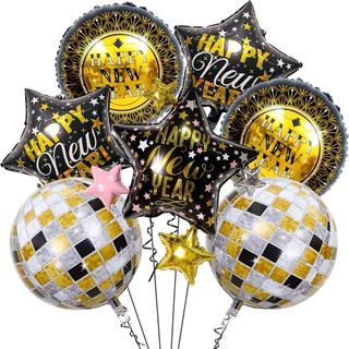 Balões de Feliz Ano Novo, Balões de Ano Novo de 18 Polegadas, Balões de Folha 4D em Preto e Dourado para Decorações de A
