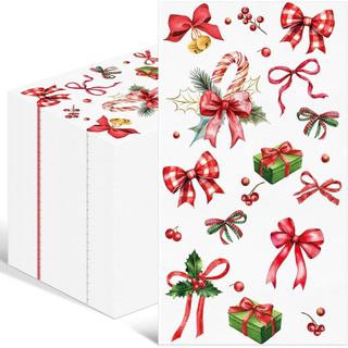 Pajean 100 Pack Christmas Paper Guest Napkins Vintage Disposable Bathroom Napkins Candy Cane Buffalo Plaid Ribbon Bow Ch
