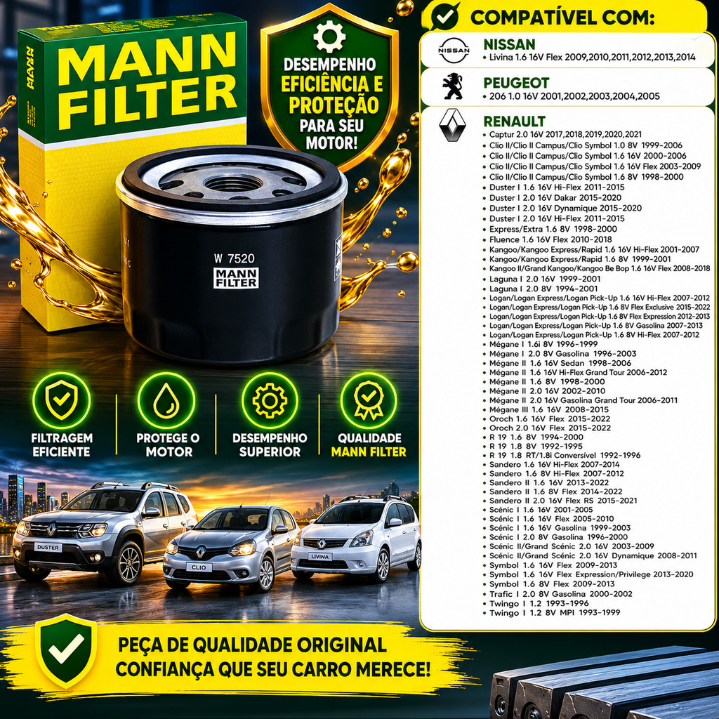 Filtro Óleo Renault Clio Sandero Logan Duster MANN-FILTER W7520 · foto 2