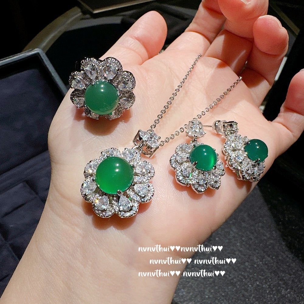 Conjunto de brincos de flor de crisântemo com colar de gema de girassol de ágata