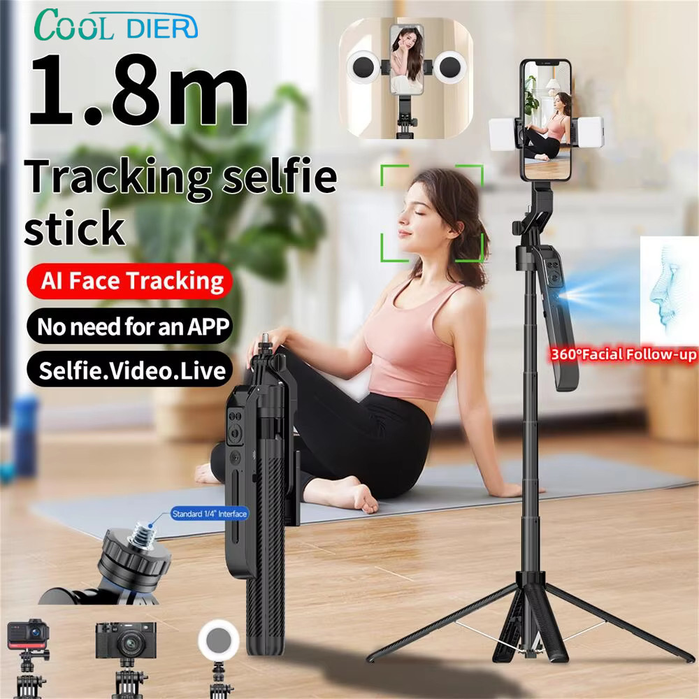COOL DIER C12 AI Rastreamento Cardan Tripé Estabilizador Sem Fio Selfie Vara Suporte Dobrável Com Obturador Bluetooth Pa
