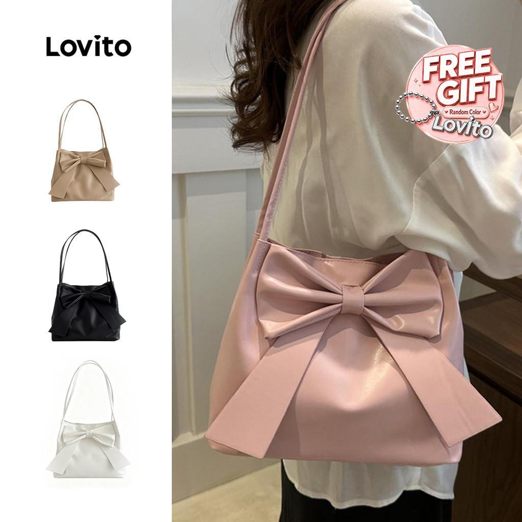 Lovito Bolsa De Ombro Casual Bolsa De Ombro Com Laço Liso Para Mulheres LFA41090