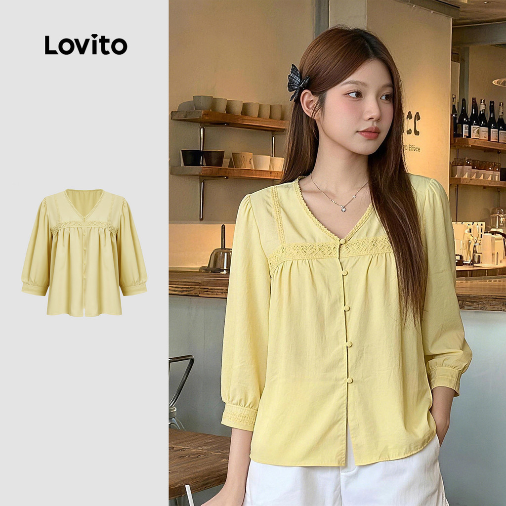 Lovito Casual Blusa Blusa Lisa Com Zíper Franzido Para Mulheres L110AD634
