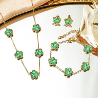 Aço inoxidável ouro dupla face flor de cinco folhas cinco colar pulseira brincos conjunto de três peças