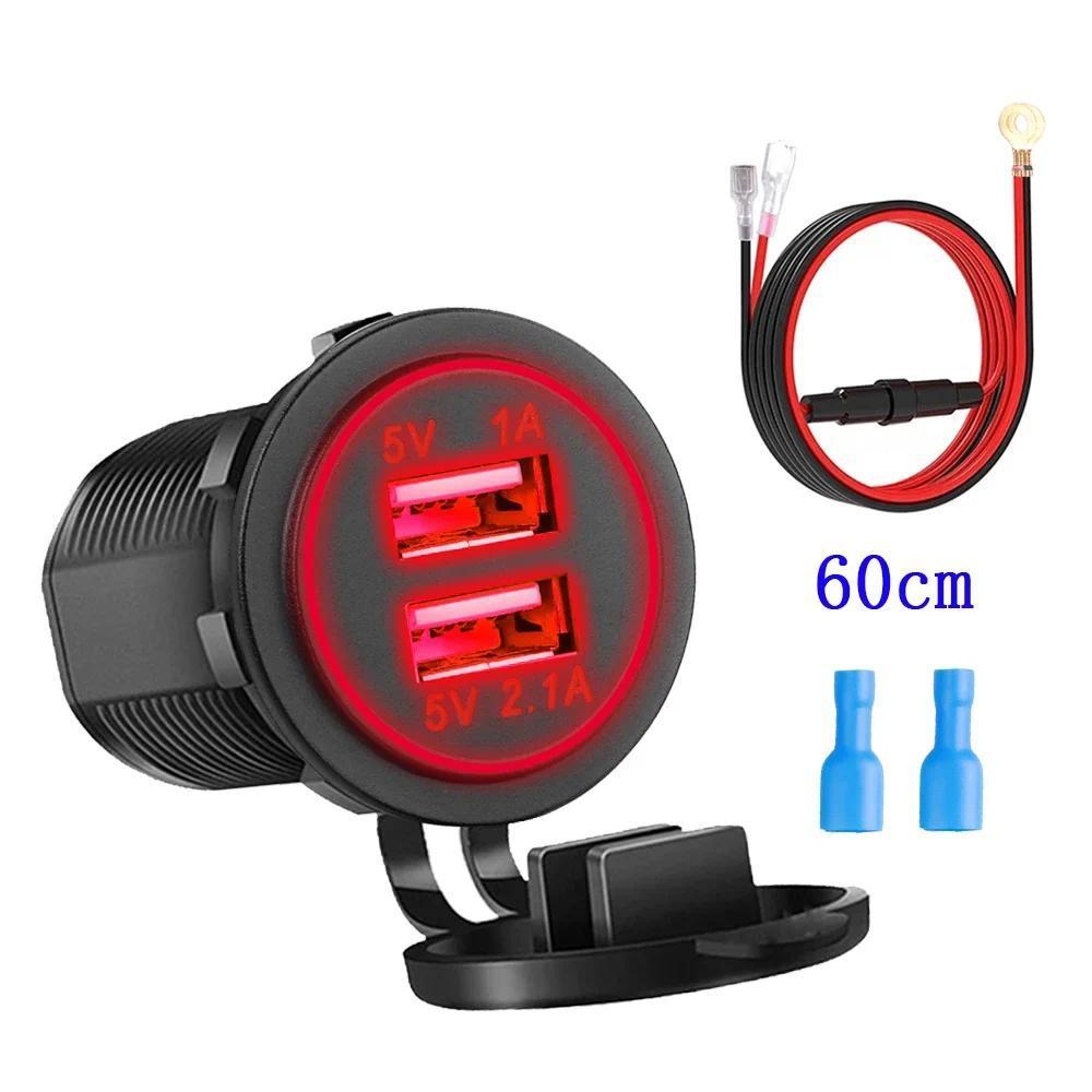 Carregamento Rápido USB Duplo Tipo-C Tomada 12V A 5V 12-24V Carregador Carro E Motocicleta Conector Adaptador Fonte De A