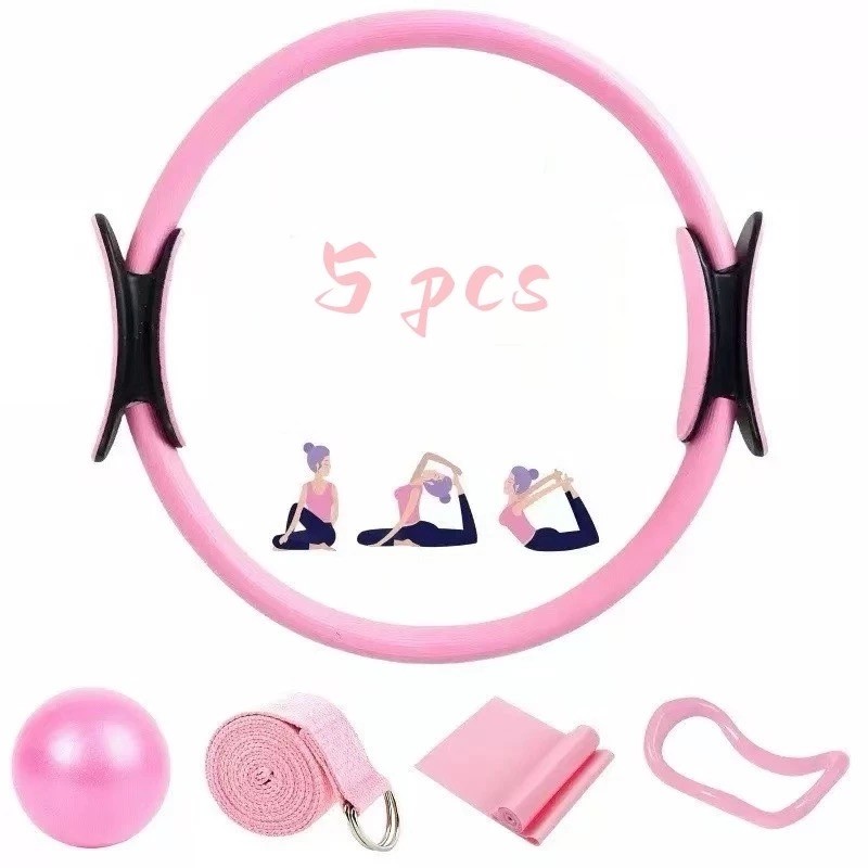 Kit Yoga Pilates 5 Itens treino Funcional Anel Pilates Acessórios para Alongamento Faixa Elástica