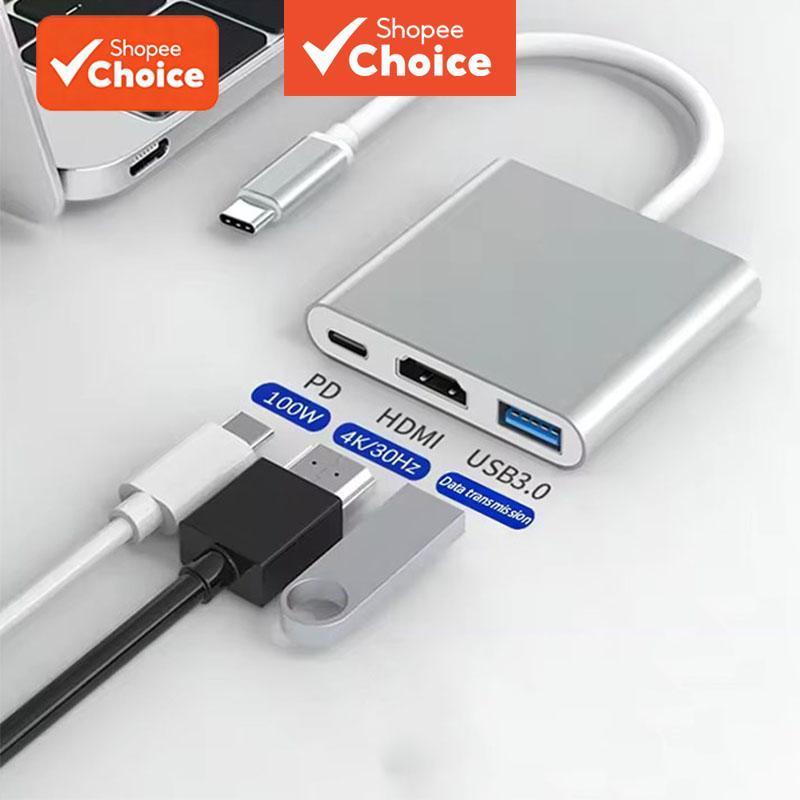 Hub Tipo C para HDMI 4K 3 em 1 com carregamento PD de 15W e USB 3.0 para espelhamento de tela de TV, notebook e desktop