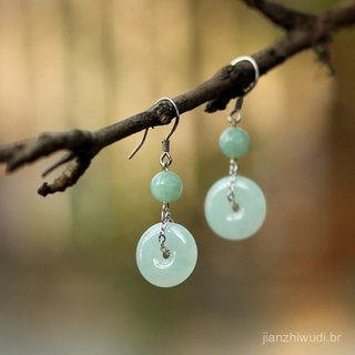 Brincos Femininos Populares com Fivela Redonda, Joias de Jade Birmanês, Brincos de Prata 925, Estilo Vintage, Presente S