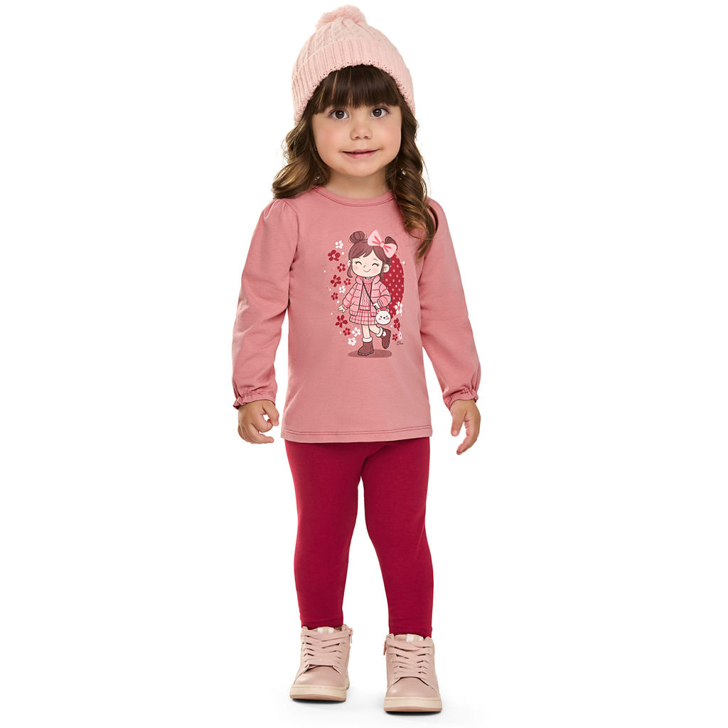Conjunto Infantil Menina Estampa Boneca Elian Rosa
