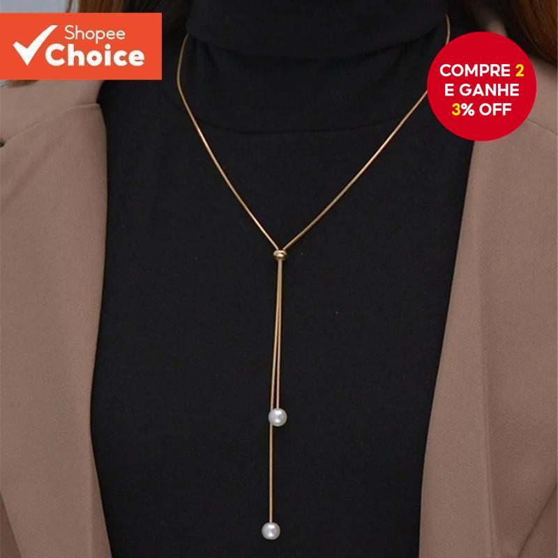 Outono Longo Colar Elegante Imitação De Pérola Pingente Para Mulheres Acessórios De Jóias Elegantes