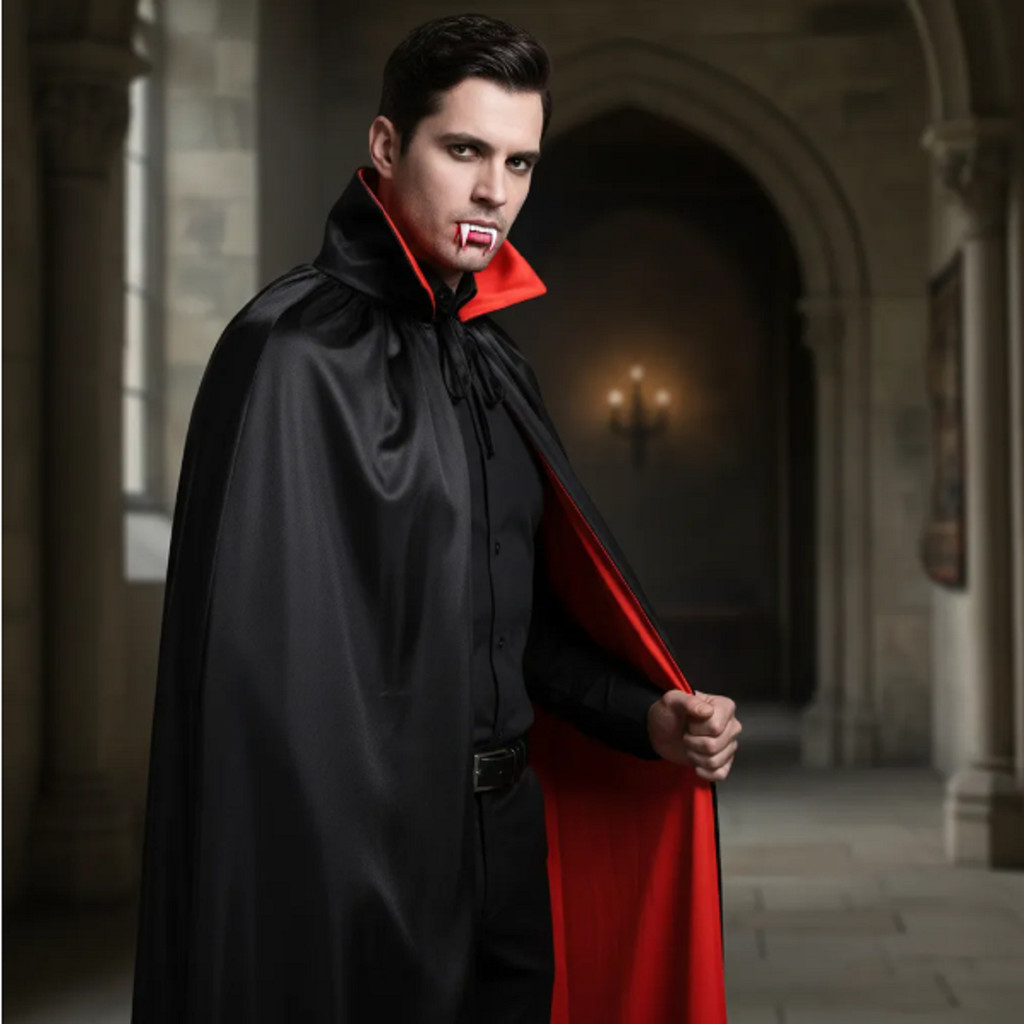 Fantasia Vampiro Adulto 2pçs - Capa Dupla Face e Dentadura