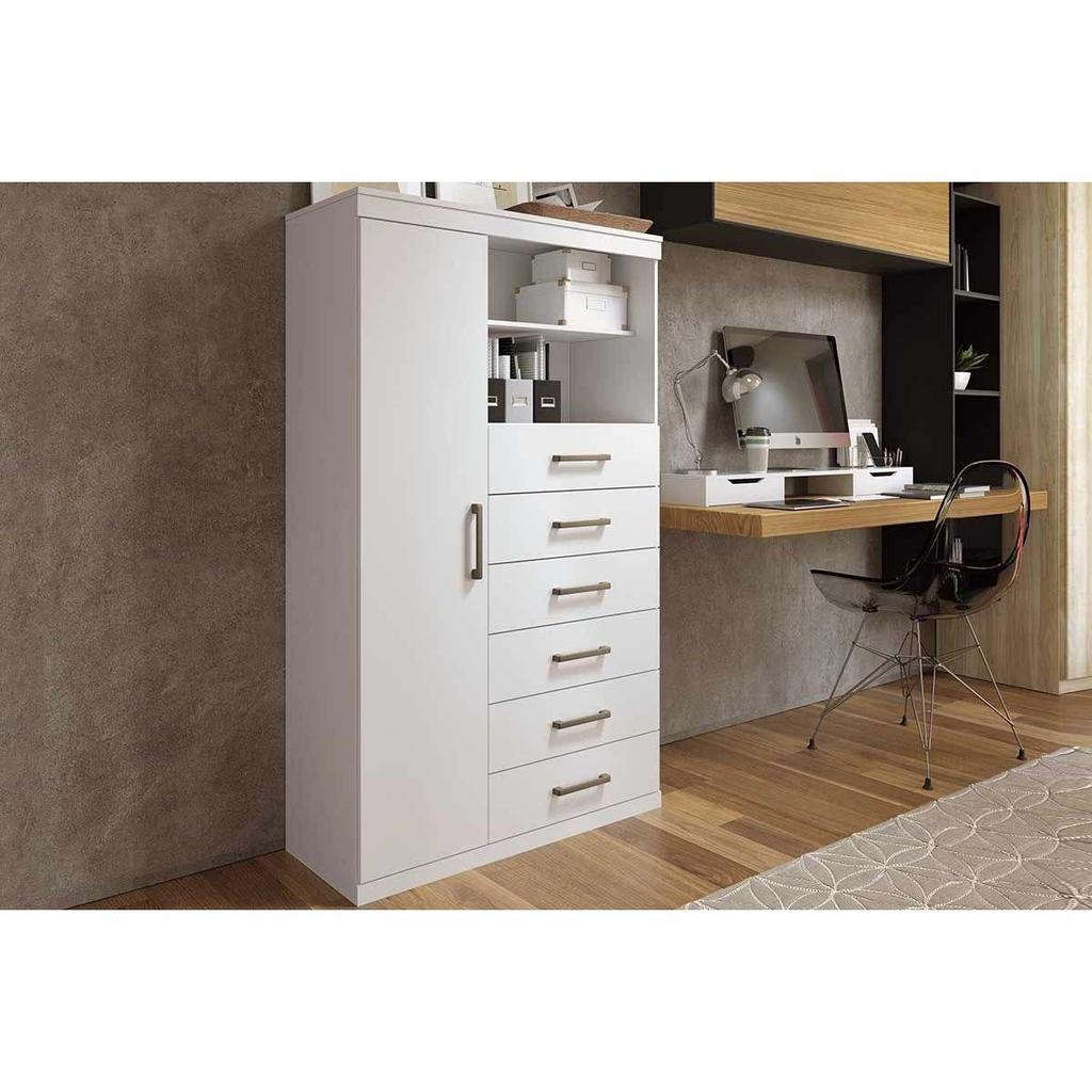 Cômoda Casal Marabá 1.6 c/ 1 Porta 2 Nichos e 6 Gavetas Branco - Santos Andirá