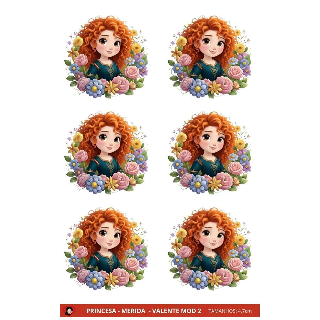 ADESIVO DTF UV PRINCESA - MERIDA - VALENTE MOD 2 4,7CM PARA APLICAR 10X15cm