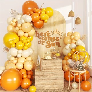 Novo Retro laranja amarelo balão redondo crianças decoração de aniversário cena Layout floresta sol tema balão