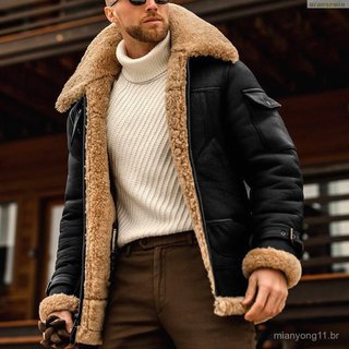 Casaco De Couro Vintage Para Homens Com Gola De Camurça E Moda Exclusiva .