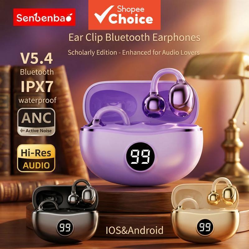Fone de Ouvido Bluetooth Original SenBenBao S151, com Microfone, Cancelamento de Ruído, Mãos Livres, Clip de Orelha,