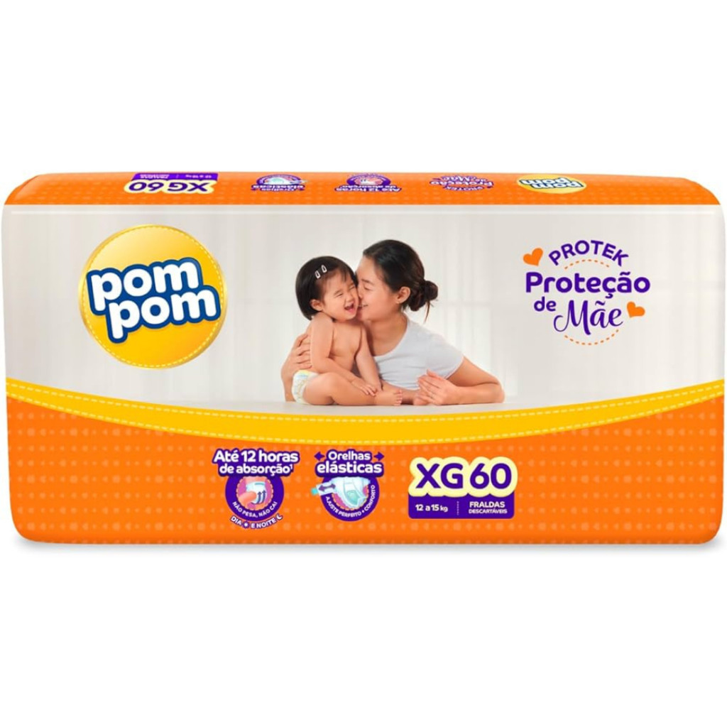 Fralda Pom Pom Derma Protek Tamanho XG - Pacote Hiper - 60 Unidades