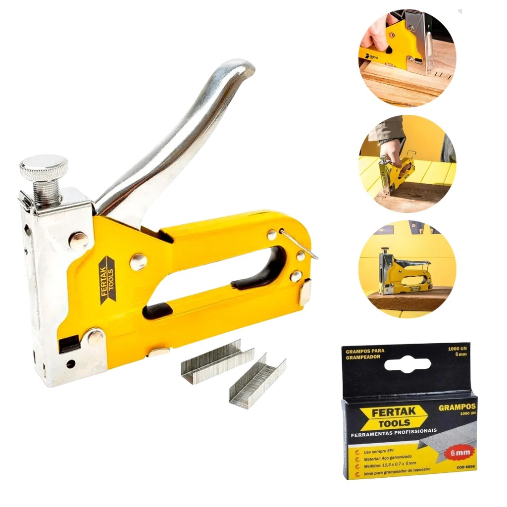 Kit Grampeador Tapeceiro Profissional C/ 1000 Grampos Fertak