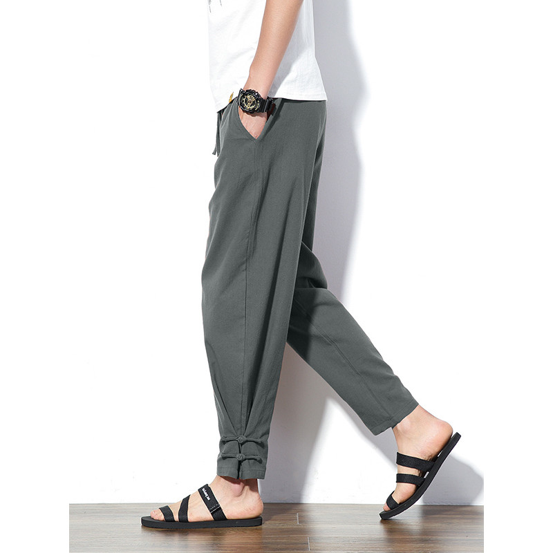 Primavera verão calças magras finas Retro estilo chinês fivela calças compridas estilo chinês traje antigo calças budist