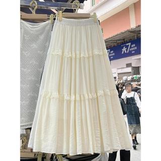 2026 primavera verão novo estilo Design francês sentir All-Match costura renda cintura elástica saia de bainha grande 28