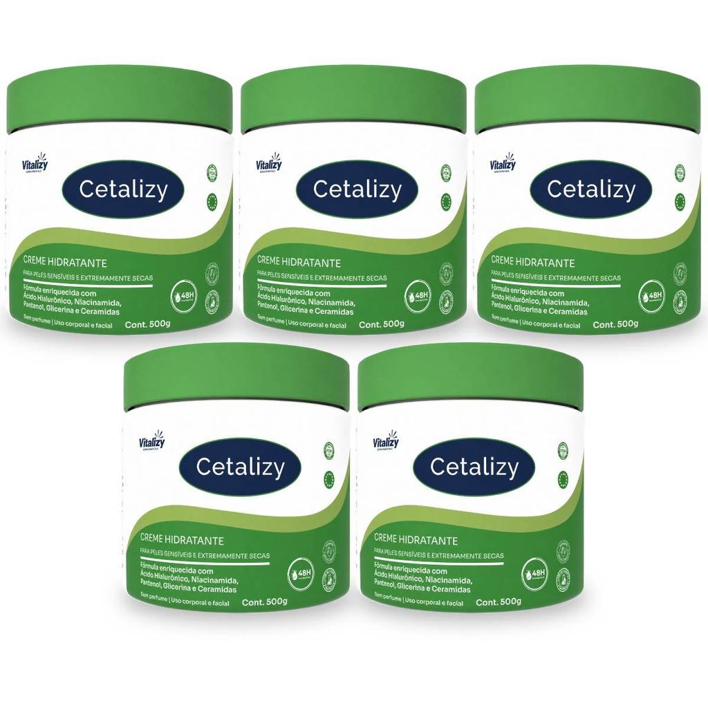 Kit 5x500g Creme Hidratante Corporal Facial Pele Seca Sensível Extra Seca Sem Perfume Hidratação Intensa Vitalizy