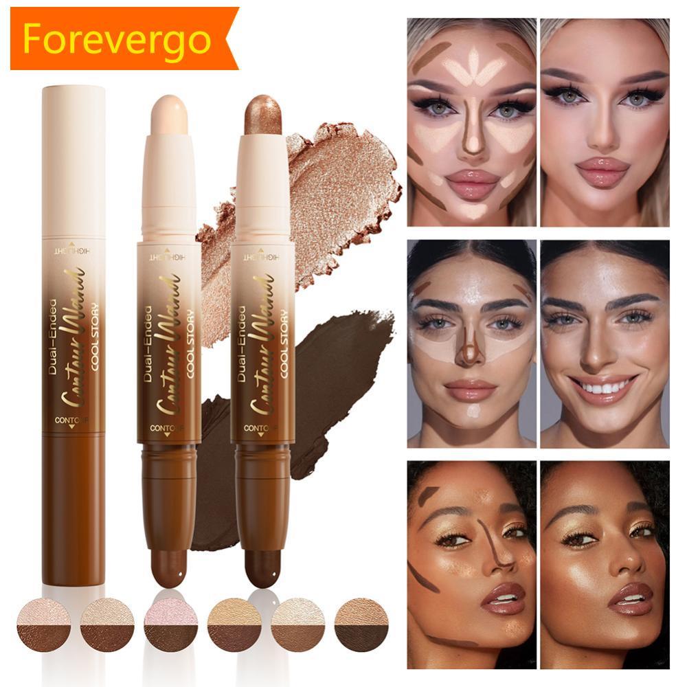 forevergo 2 Em 1 Contorno Vara Creme Iluminador Fosco Bronzer Rosto Maquiagem Dupla Extremidade Corretivo Nariz Sombra D