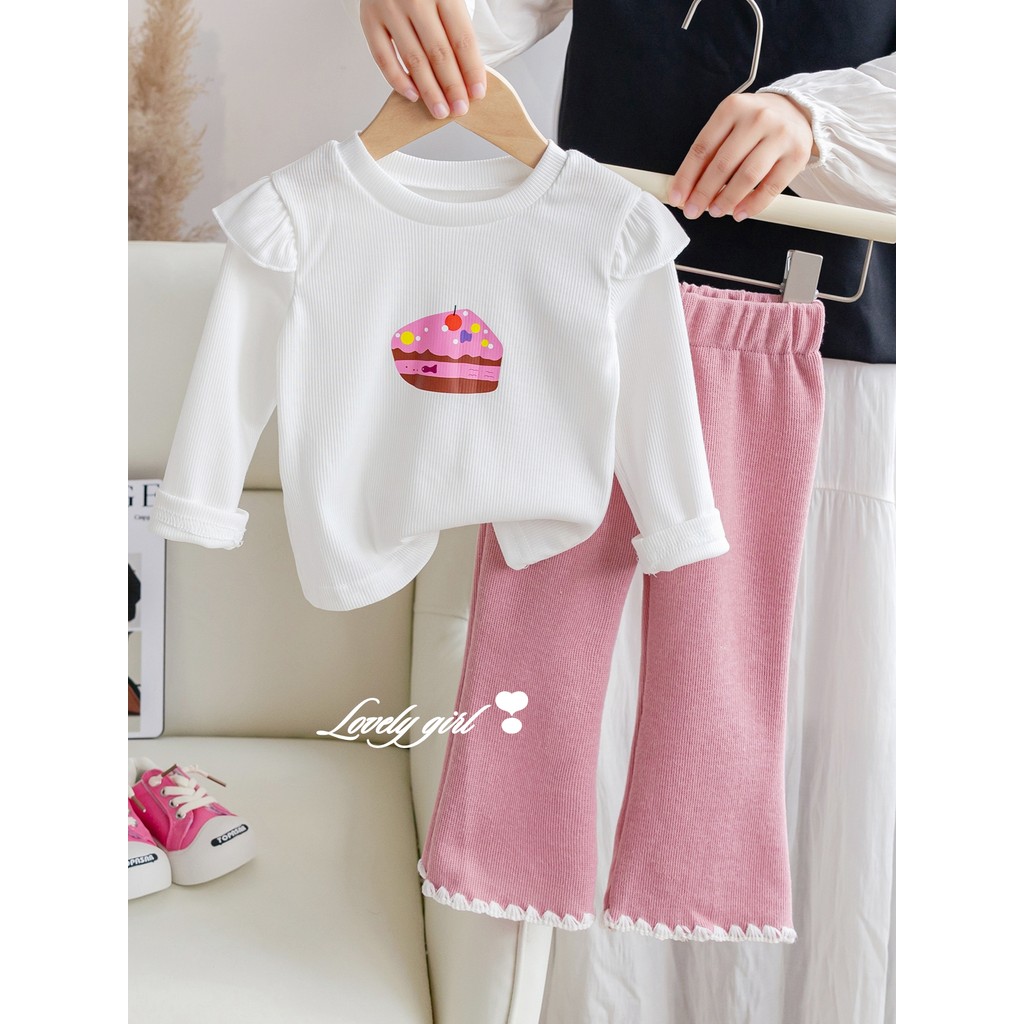 Estilo coreano roupas infantis meninas primavera ternos moda infantil bolo topos meninas bebê rosa calças casuais terno