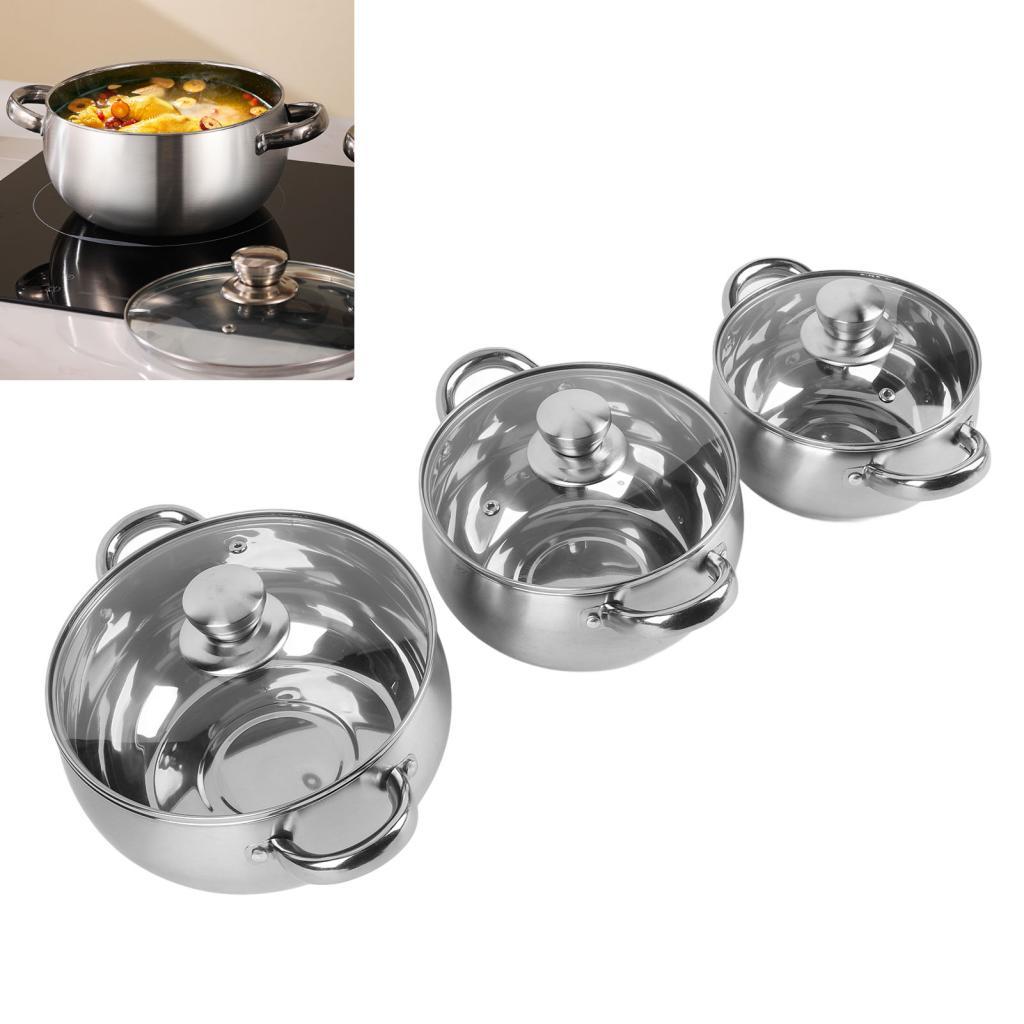 Conjunto De Panelas E Frigideiras De Aço Inoxidável magicstore 3 Peças Conjuntos De Cozinha Com Tampas De Alça Anti-Esca