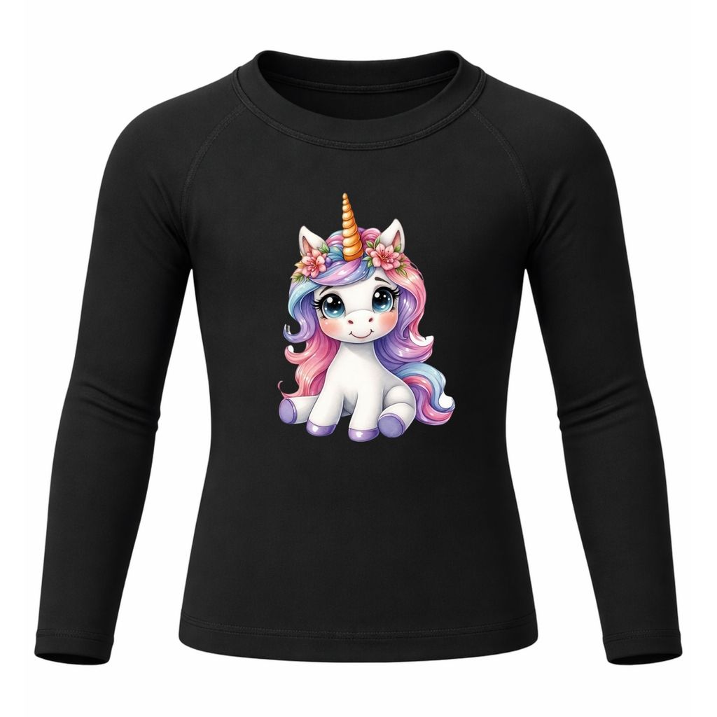 Camiseta Térmica Unicórnio Fofinho Sentado Juvenil Infantil Proteção Solar Uv 50+ Estampada Camisa Menina