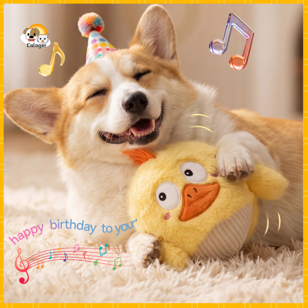 Interactive Pet Toy Hunting Instinct Singing Dancing Plush Cartoon Chick Dolphin Fox Designs with Irregular Jumping Ball