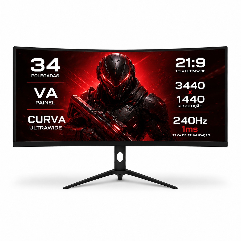 Monitor Curvo Gamer 34 Polegadas Ultrawide 240Hz 1ms FreeSync G-Sync DELTA-M3445