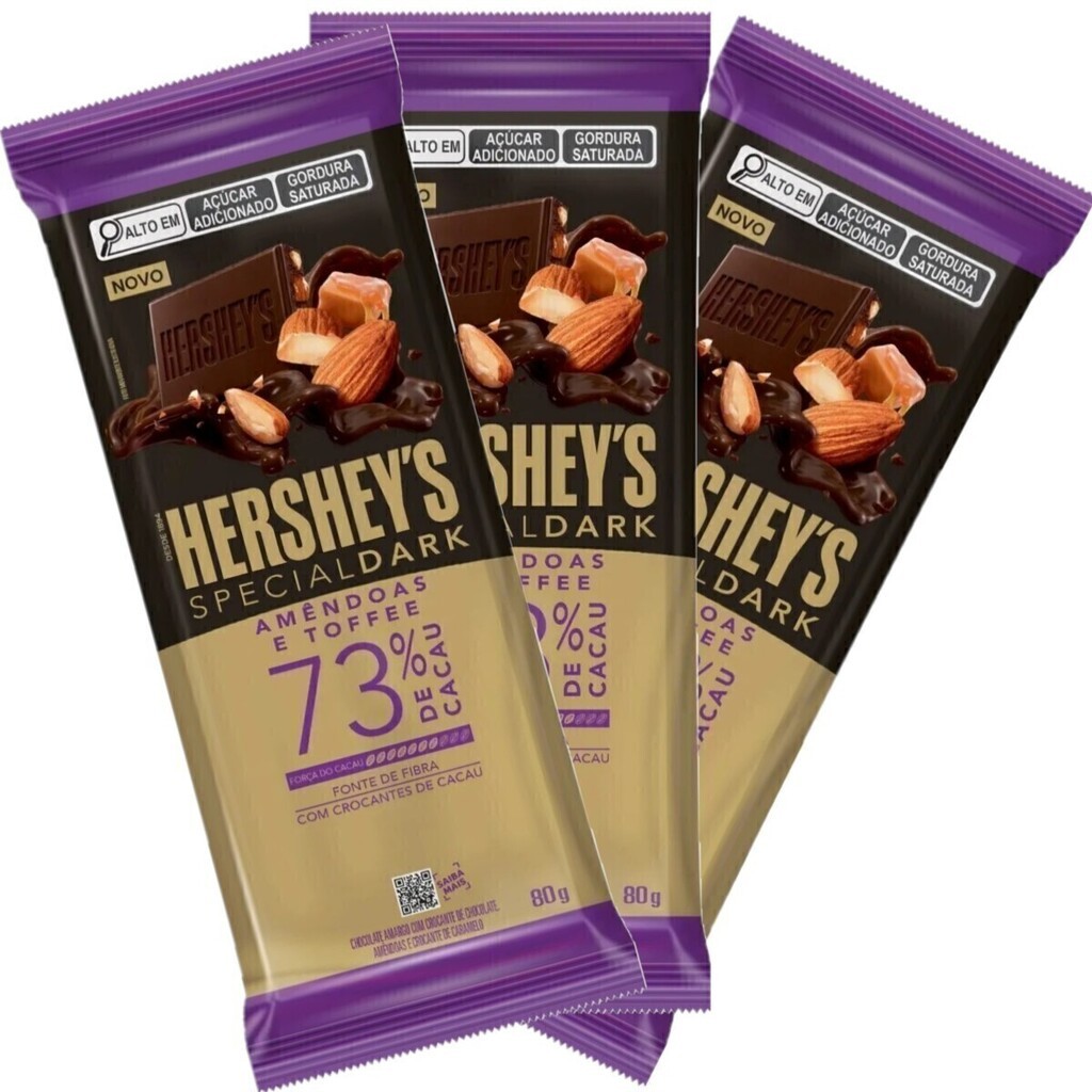3un Barra de Chocolate Amargo 73% Amêndoas e Toffee 80g Special Dark - Hershey´s