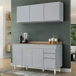 Armário de Cozinha Argélia e Balcão com Tampo 150cm Marrocos Cinza Claro/Castanho - Lumil