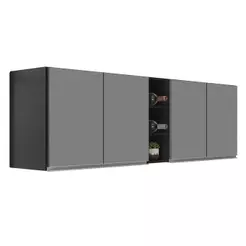 Armário de Cozinha Aéreo Califórnia Kit 2 e Nicho Adega Riad 180cm Preto/Cinza - Lumil
