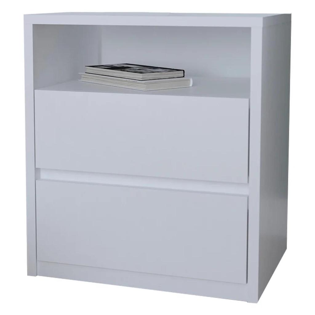 Mesa de Cabeceira 2 Gavetas 1 Nicho Blank F04 Branco - Mpozenato