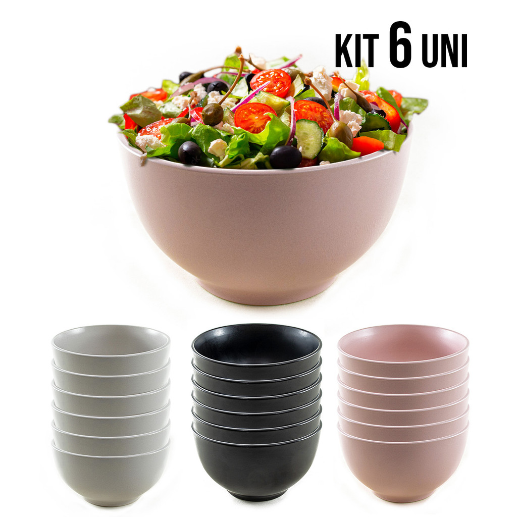 Kit 6 Bowls Tigelas De Cerâmica Para Servir Caldo Feijão Sopa Açaí Sobremesa Cumbuca Funda Cronus Grande  Cozinha 750ml
