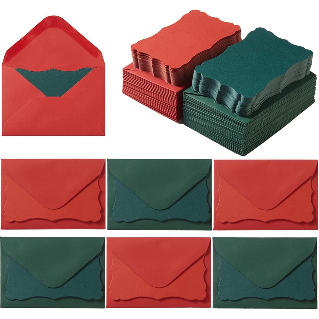 100 Pack Christmas Mini Envelopes with Red Green Blank Note Cards Small Self-Adhesive Envelopes Small Business Card Enve