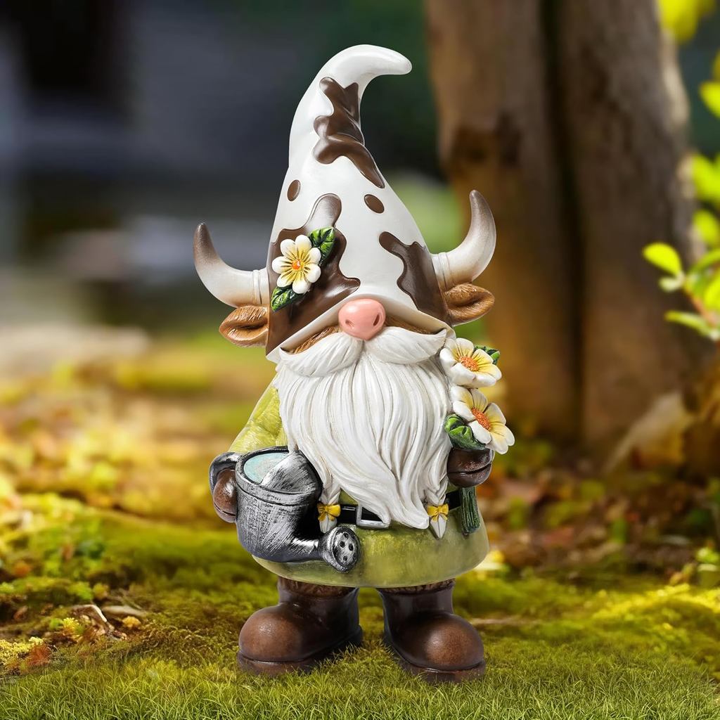 Estátua de Gnomos para Exterior, Estatueta de Gnomo de Vaca para Jardim e Fazenda, Decorações de Gnomos para Exterior, F