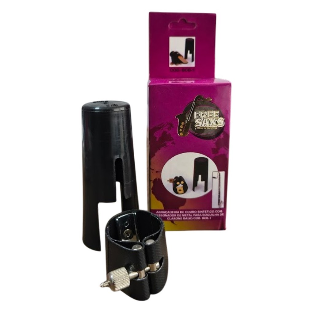Abraçadeira Free Sax's Clarone Baixo Couro Sintético com Ressonador de Metal - BCB-1