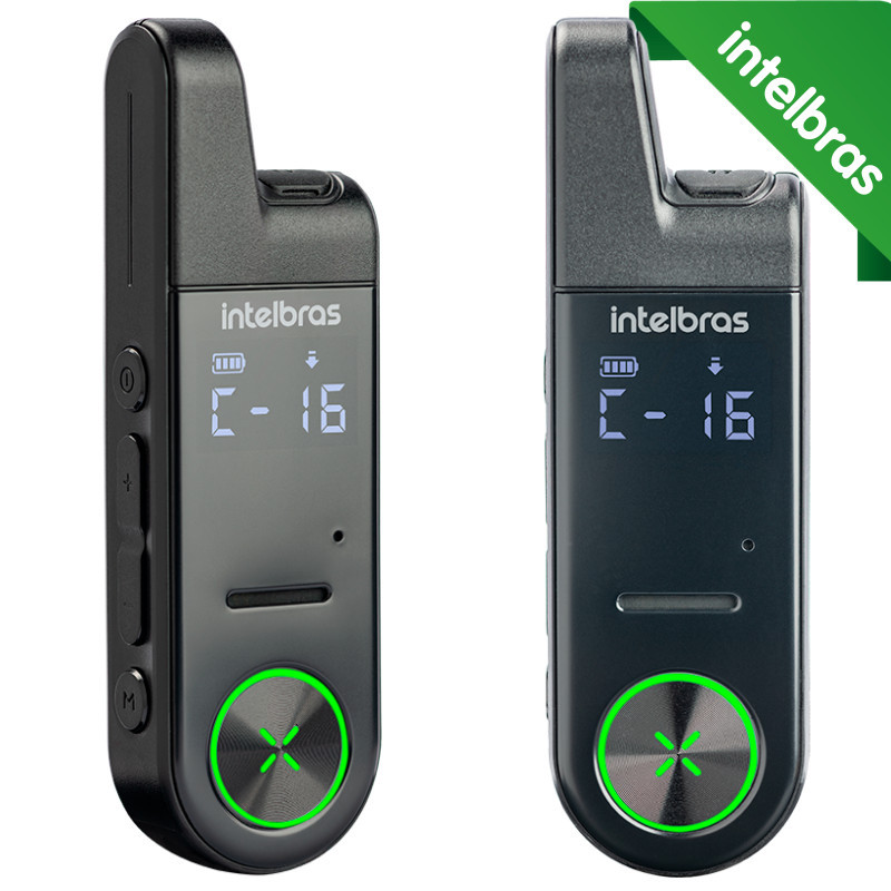 Kit com 2 unid. Rádio Comunicador Intelbras RC 6 Mini Walkie Talkie 16 Canais USB-C Até 16h Bateria